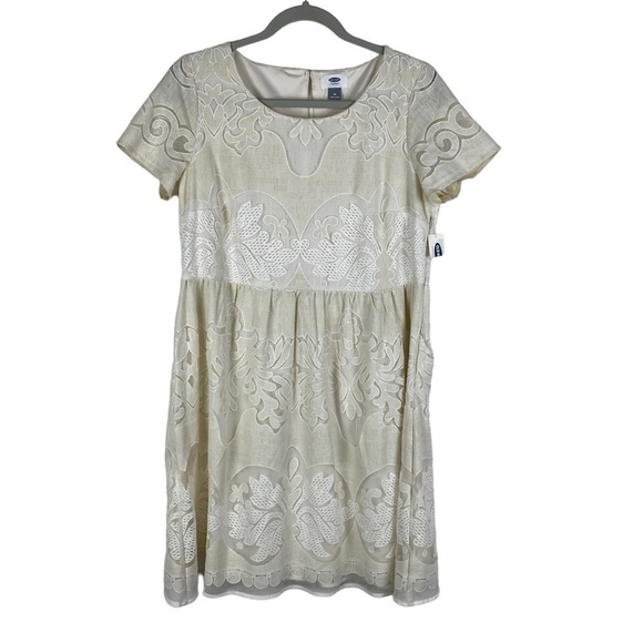 Old Navy Ivory 2-Layer Lace Mesh Keyhole Back Side Zip Dress Women's Medium NEW - Picture 9 of 14